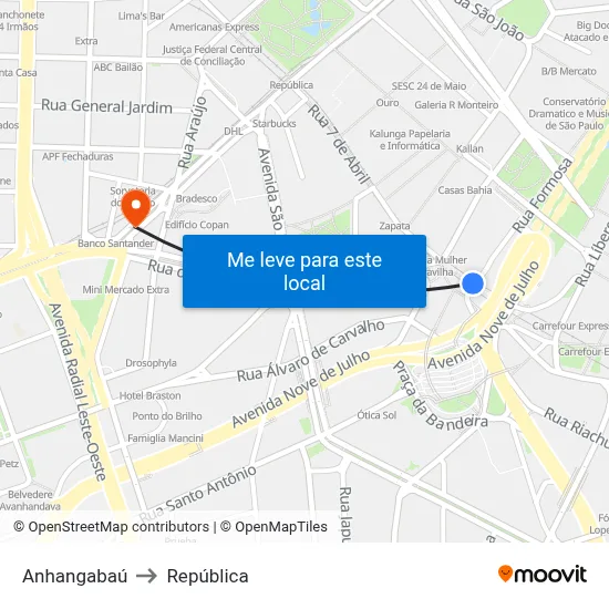 Anhangabaú to República map