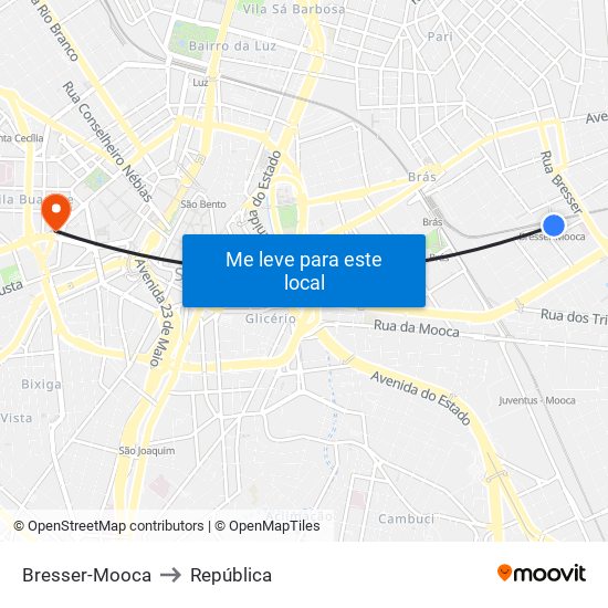 Bresser-Mooca to República map