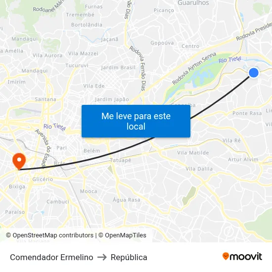 Comendador Ermelino to República map