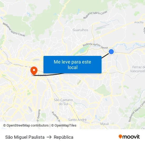 São Miguel Paulista to República map