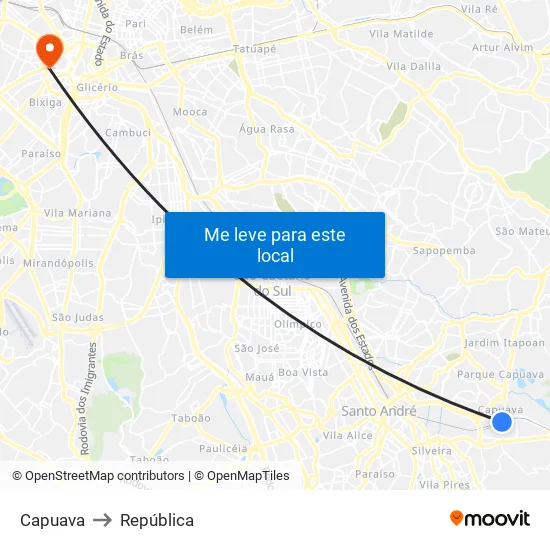 Capuava to República map