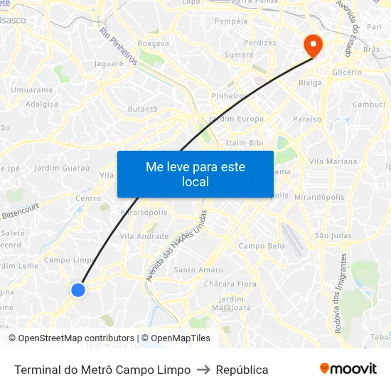 Terminal do Metrô Campo Limpo to República map