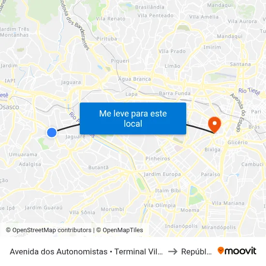 Avenida dos Autonomistas • Terminal Vila Yara to República map