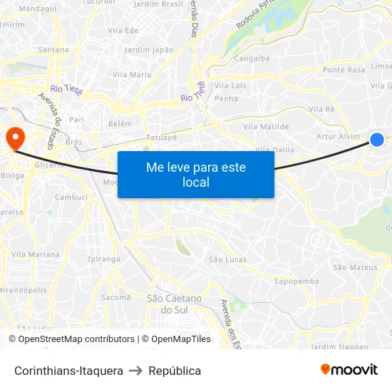 Corinthians-Itaquera to República map