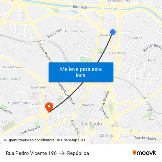 Rua Pedro Vicente 196 to República map