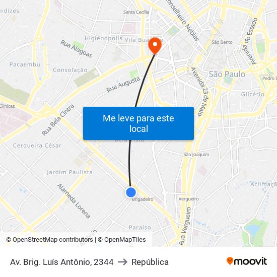 Av. Brig. Luís Antônio, 2344 to República map