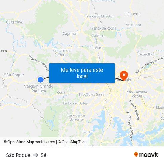 São Roque to Sé map