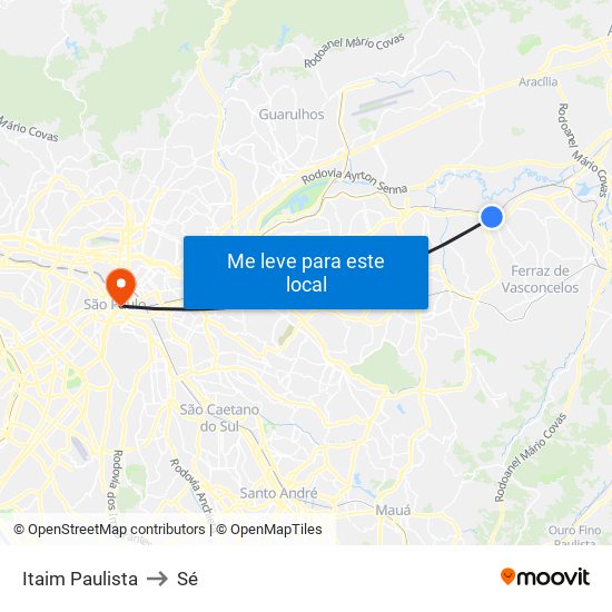 Itaim Paulista to Sé map