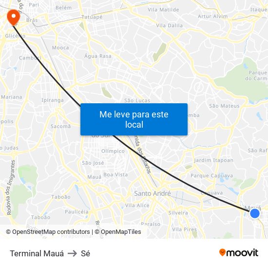 Terminal Mauá to Sé map