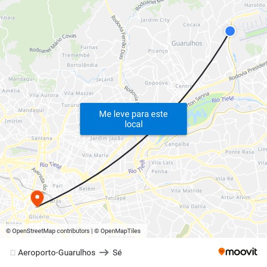 ✈️ Aeroporto-Guarulhos to Sé map