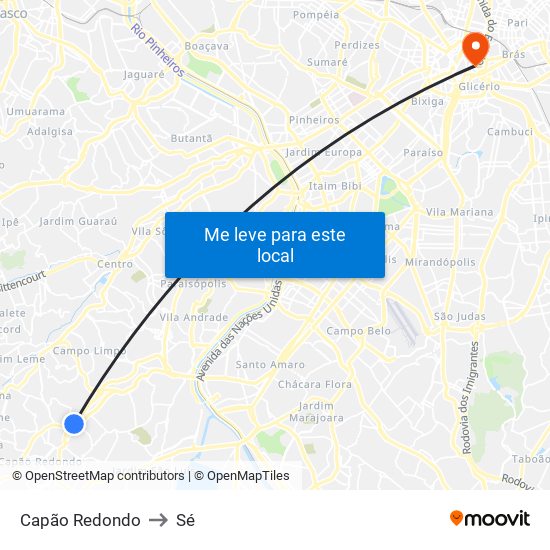 Capão Redondo to Sé map