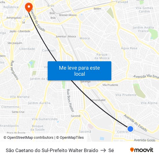 São Caetano do Sul-Prefeito Walter Braido to Sé map