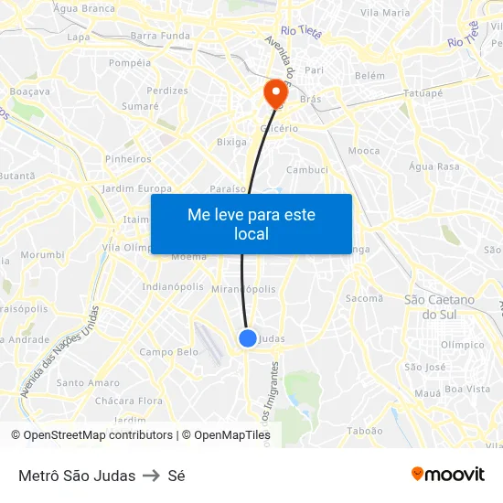 Metrô São Judas to Sé map
