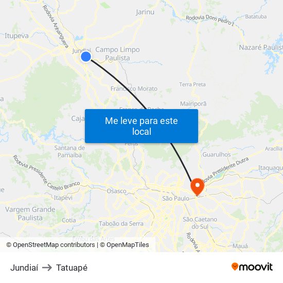 Jundiaí to Tatuapé map