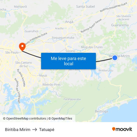 Biritiba Mirim to Tatuapé map