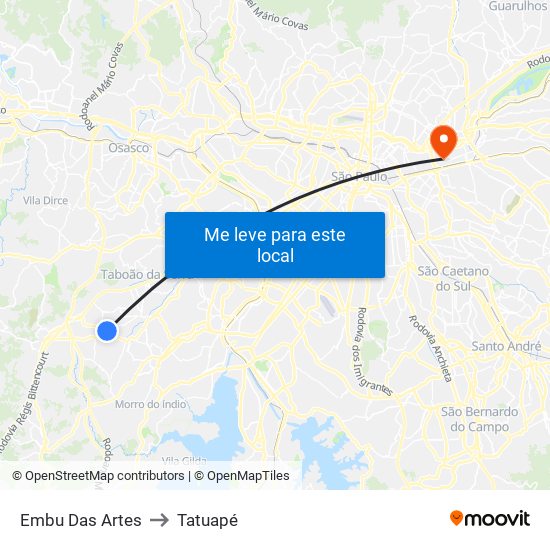 Embu Das Artes to Tatuapé map