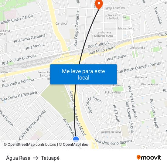 Água Rasa to Tatuapé map