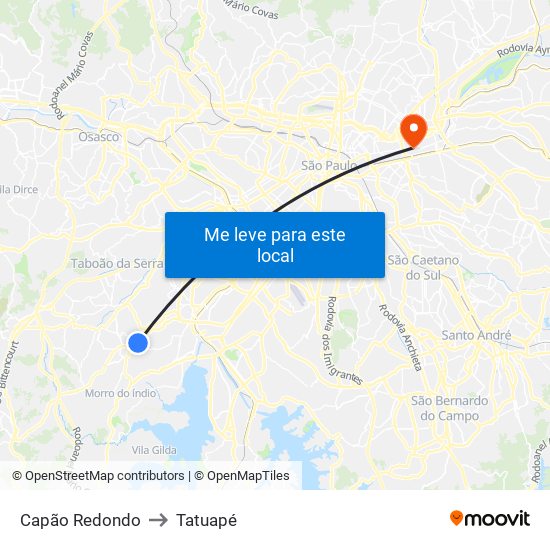 Capão Redondo to Tatuapé map