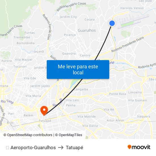 ✈️ Aeroporto-Guarulhos to Tatuapé map