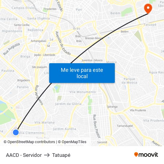 AACD - Servidor to Tatuapé map