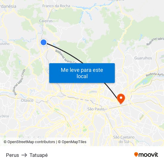 Perus to Tatuapé map