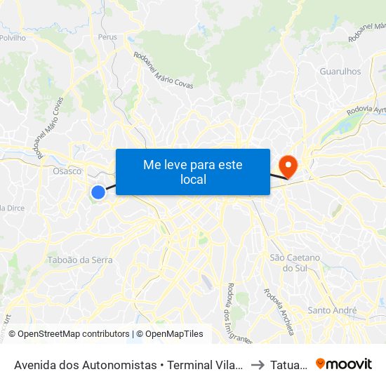 Avenida dos Autonomistas • Terminal Vila Yara to Tatuapé map