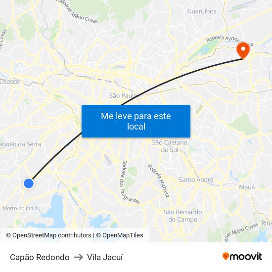Capão Redondo to Vila Jacuí map