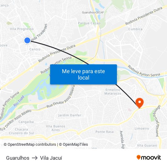 Guarulhos to Vila Jacuí map