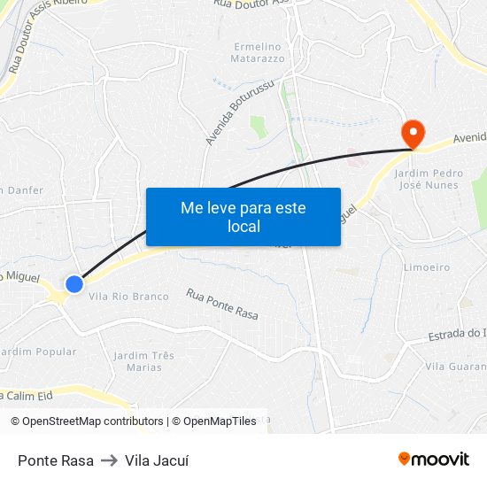 Ponte Rasa to Vila Jacuí map