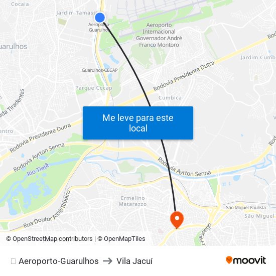 ✈️ Aeroporto-Guarulhos to Vila Jacuí map