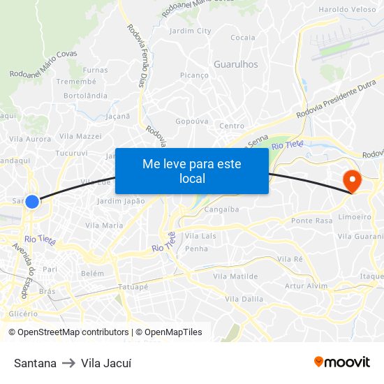 Santana to Vila Jacuí map