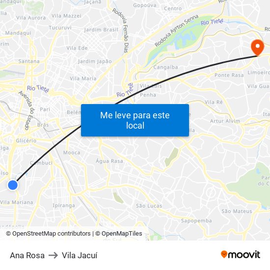 Ana Rosa to Vila Jacuí map