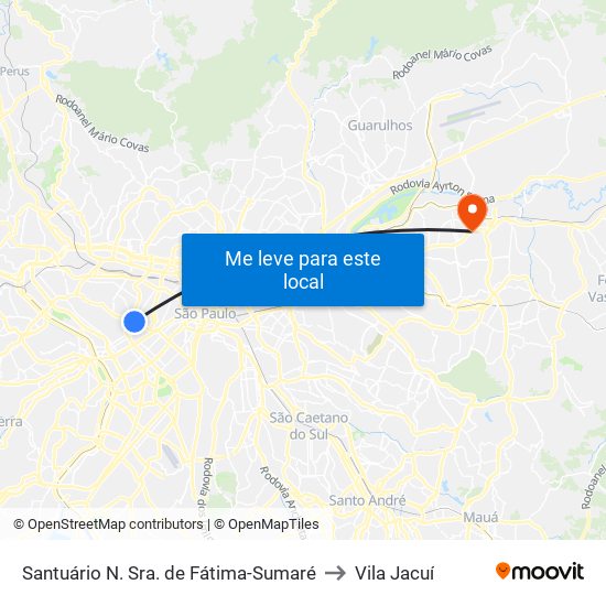 Santuário N. Sra. de Fátima-Sumaré to Vila Jacuí map
