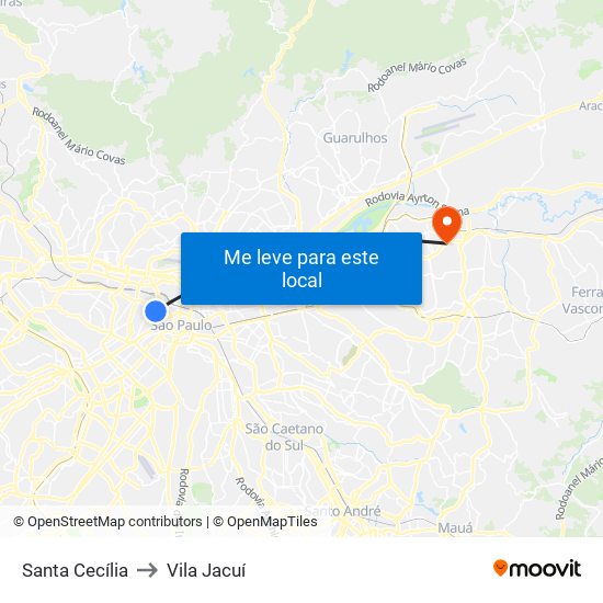 Santa Cecília to Vila Jacuí map