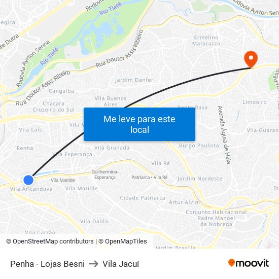 Penha - Lojas Besni to Vila Jacuí map
