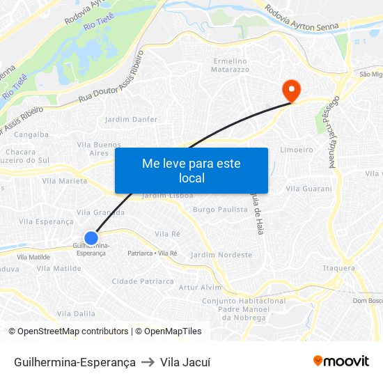 Guilhermina-Esperança to Vila Jacuí map