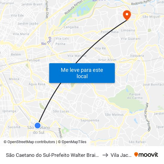 São Caetano do Sul-Prefeito Walter Braido to Vila Jacuí map