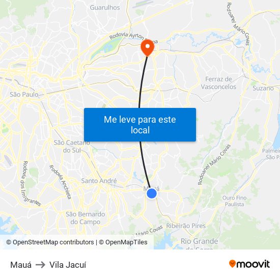 Mauá to Vila Jacuí map