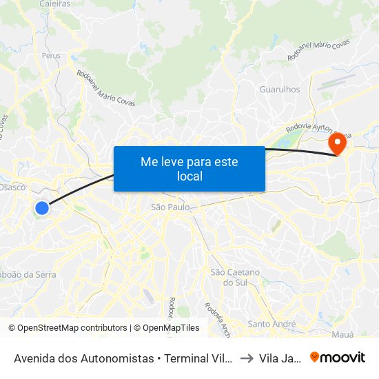 Avenida dos Autonomistas • Terminal Vila Yara to Vila Jacuí map