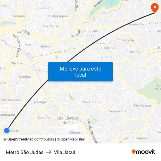 Metrô São Judas to Vila Jacuí map