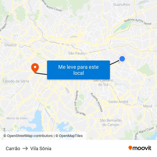 Carrão to Vila Sônia map