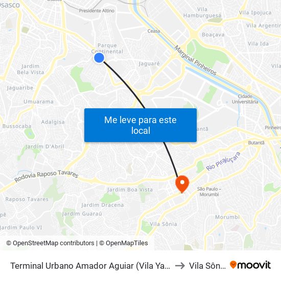 Terminal Urbano Amador Aguiar (Vila Yara) to Vila Sônia map