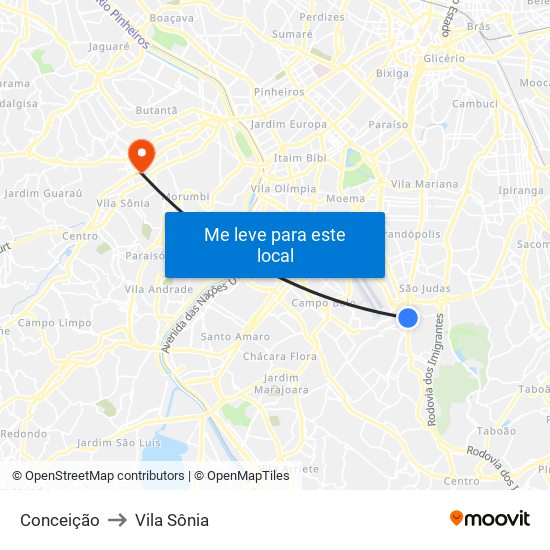 Conceição to Vila Sônia map
