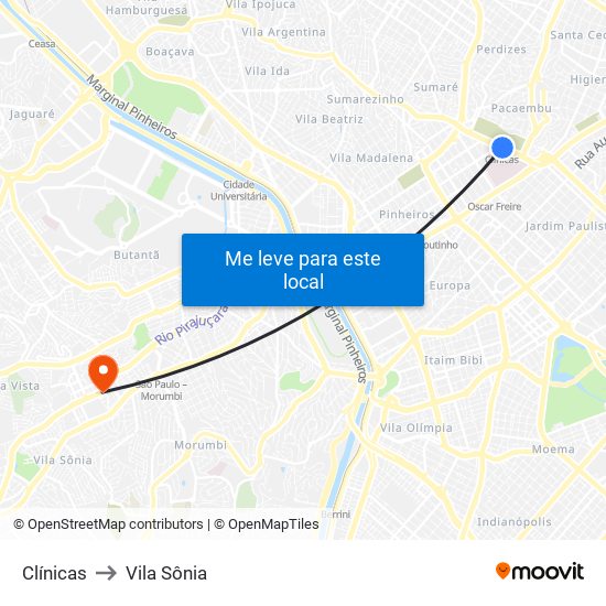 Clínicas to Vila Sônia map