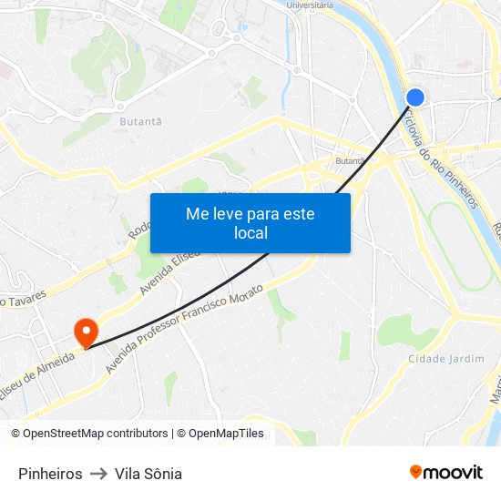 Pinheiros to Vila Sônia map