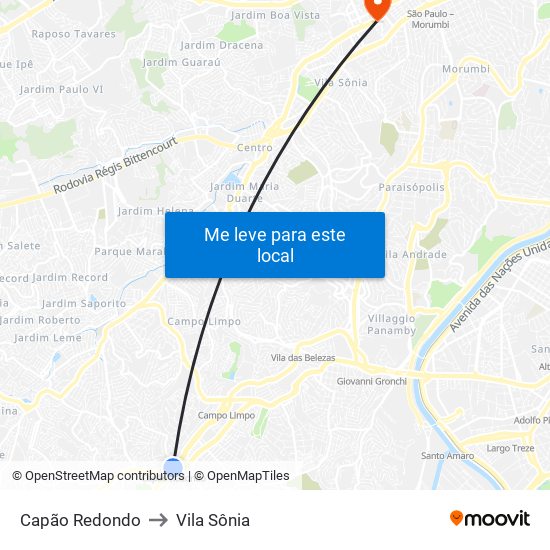 Capão Redondo to Vila Sônia map