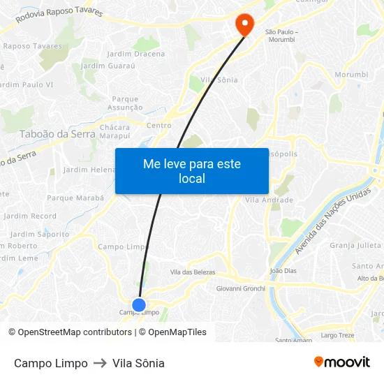 Mapa de Campo Limpo para Vila Sônia