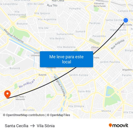 Santa Cecília to Vila Sônia map