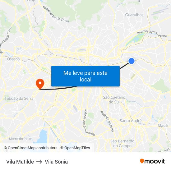 Vila Matilde to Vila Sônia map