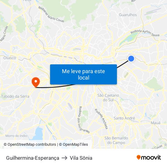 Guilhermina-Esperança to Vila Sônia map